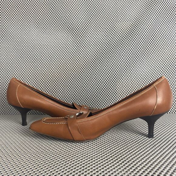 Coach Kitten Heels Womens 10 B Brown Leather Square Toe Made In Italy - Picture 5 of 14